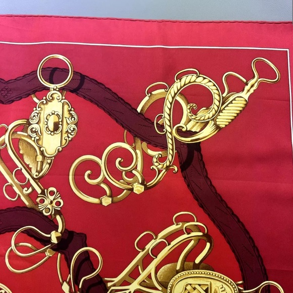 Hermès Red and Gold Silk Scarf - Picture 8 of 14